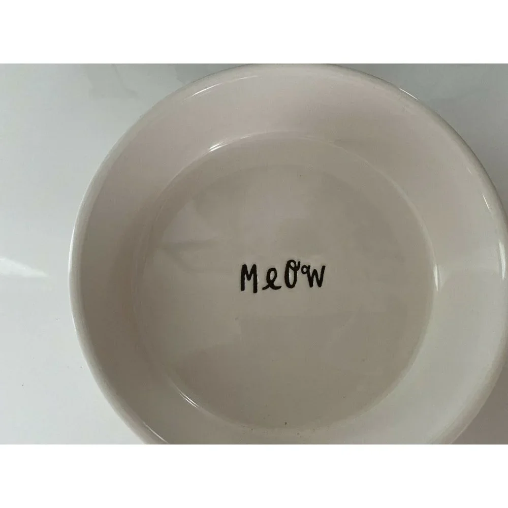 Artisan Rae Dunn Meow White Black Ceramic Cat Bowl Pet Food Dish‎ 5